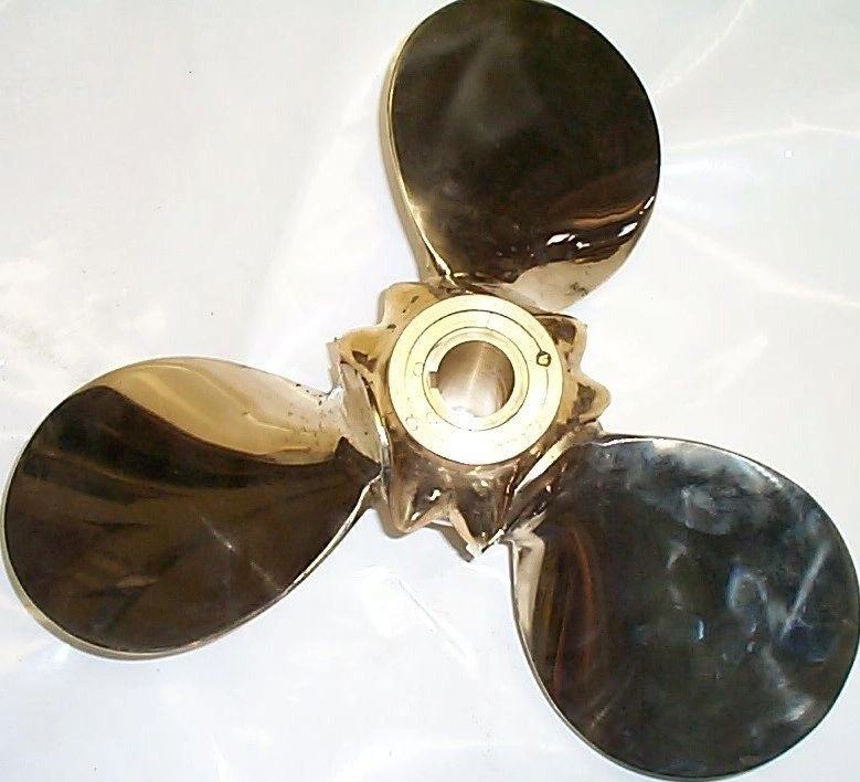 A three blade Luke automatic feathering propeller in aluminum bronze.